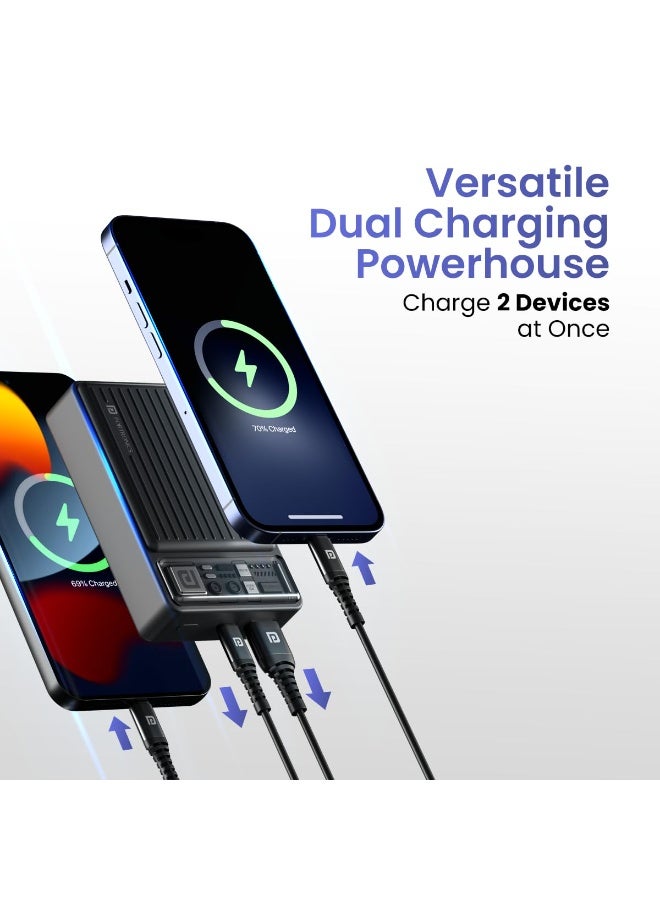 بورترونيكس Portronics Luxcell Mini 20K Advanced 20000 mAh Nano Power Bank with 22.5W Max Output, LED Indicator, Mach USB-A Output, Type C PD Output, Type C Input, Wake Up Button(Black) - Image 3